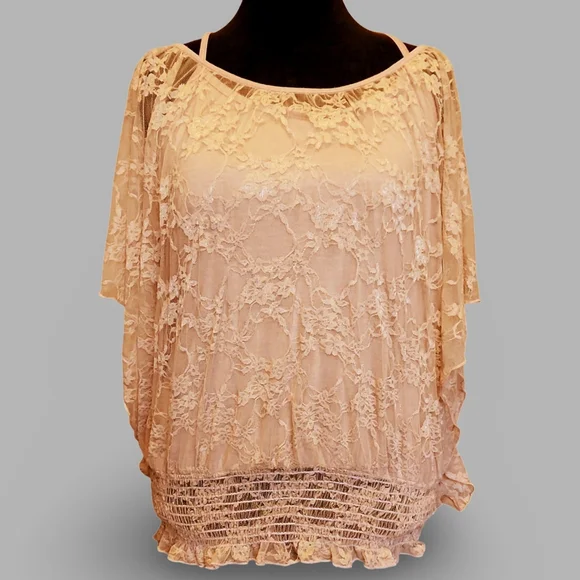 True Vintage 80s Lace Floral Sheer Bubble Blouse 3/4 Flared Sleeve What a Find! - Picture 2 of 10